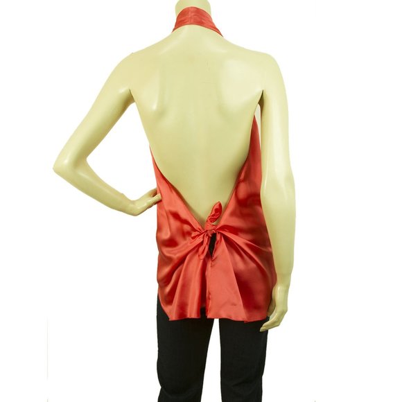 Peach Color Handkerchief Halter Silk Top - Picture 2 of 6